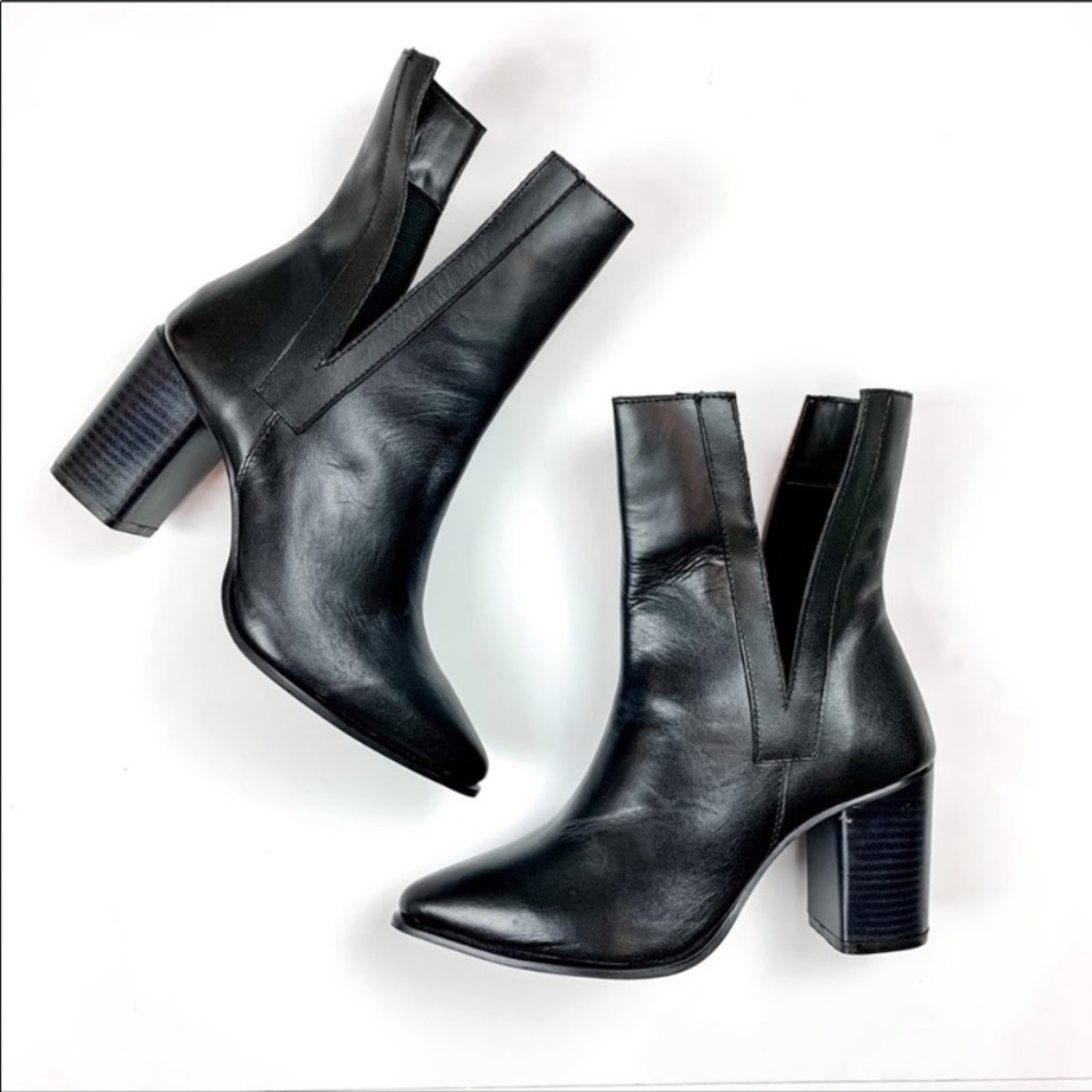 Black V cut heel booties